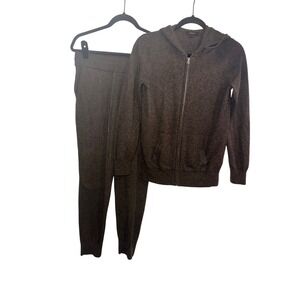 Quince Womens Sz S Brown 100% Cashmere 2 Piece Zip Hoodie & Joggers Set